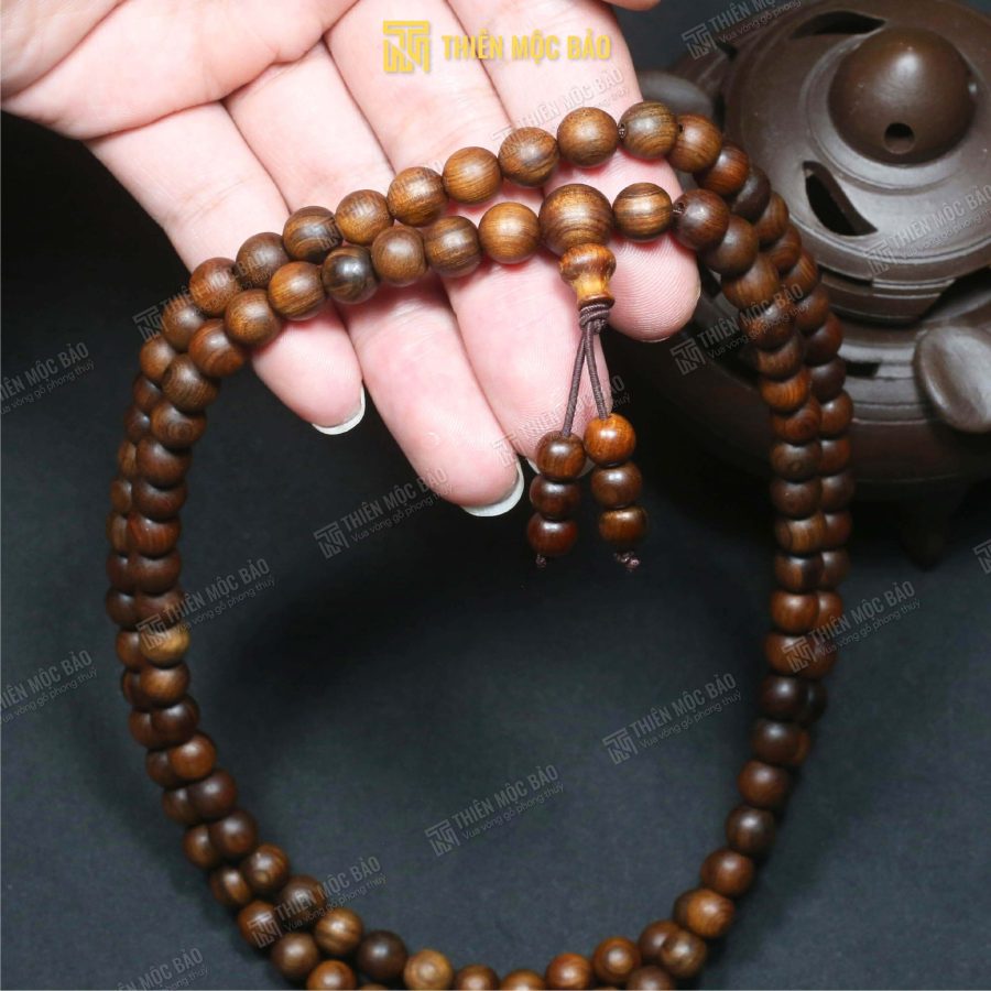 Vòng gỗ 108 hạt Bách xanh, hạt gỗ chìm nước, hỗ trợ thiền định, thư giãn tinh thần