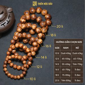 Vòng gỗ Nu Ngọc Am đầy đủ cỡ từ 10 đến 20 li cho nam và nữ